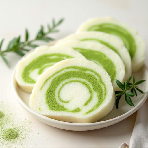 緑色の抹茶が美しい渦を描く、白いマーブル食パン。